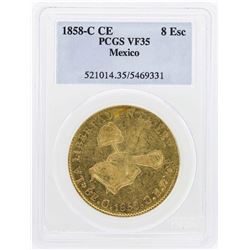 1858-C CE Mexico 8 Escudos Gold Coin PCGS VF35