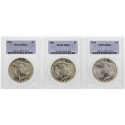 Lot of (3) 1923 $1 Peace Silver Dollar Coins PCGS MS63