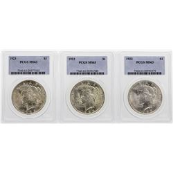 Lot of (3) 1923 $1 Peace Silver Dollar Coins PCGS MS63