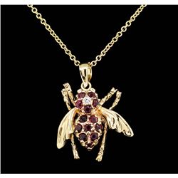 10KT Yellow Gold 0.60ctw Ruby and Diamond Fly Pendant with Chain