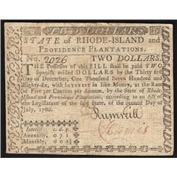 July 2, 1780 $2 Rhode Island Colonial Currency Note