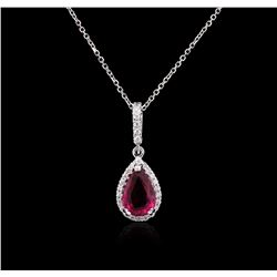 14KT White Gold 2.50ct Pink Tourmaline and Diamond Pendant With Chain