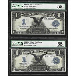 Lot of (2) Consecutive 1899 $1 Black Eagle Silver Certificate Notes PMG AU55EPQ