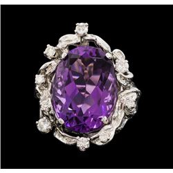 14KT White Gold 12.50ct Amethyst and Diamond Ring