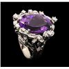 Image 4 : 14KT White Gold 12.50ct Amethyst and Diamond Ring