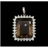 Image 1 : 14KT White Gold 38.51ct Smoky Quartz and Diamond Pendant