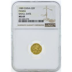 1989 Small Date China 5 Yuan Panda Gold Coin NGC MS69