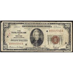 1929 $20 Federal Reserve Bank Note Boston