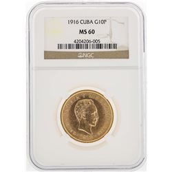 1916 Cuba 10 Pesos Gold Coin NGC MS60