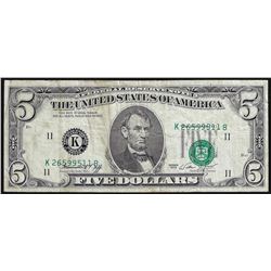 1974 $5 Federal Reserve Note Misaligned Overprint ERROR