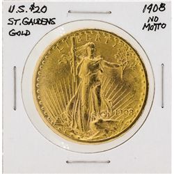 1908 $20 Saint Gaudens No Motto Double Eagle Gold Coin