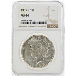 1935-S $1 Peace Silver Dollar Coin NGC MS64