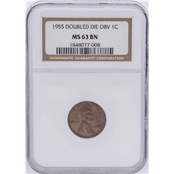 1955 Doubled Die Lincoln Wheat Penny NGC MS63BN