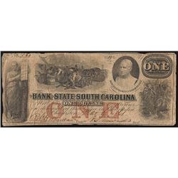 1861 $1 The Bank of the State South Carolina Obsolete Note