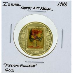 1988 Israel Festive Flowers Gold State Art Medal