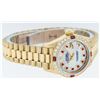 Image 3 : Ladies Rolex Quickset 18K Yellow Gold MOP Ruby & Diamond President Wristwatch