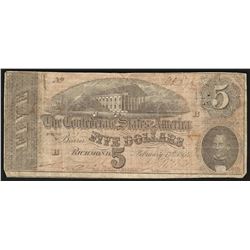 1864 $5 Confederate States of America Note