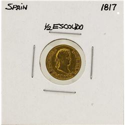 1817 Ferdinand VII Spanish 1/2 Escudos Gold Coin