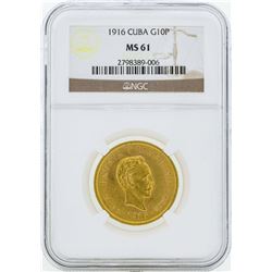 1916 Cuba 10 Pesos Gold Coin NGC MS61