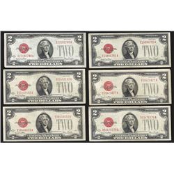 Set of (6) 1928G $2 Legal Tender Notes