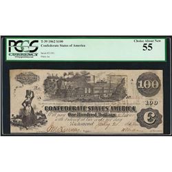 1862 $100 Confederate States of America Note T-39 PCGS Choice About New 55