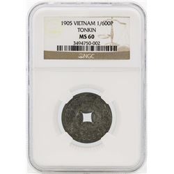 1905 Vietnam Tonkin 1/600 Piastre Coin NGC MS60