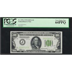 1934 $100 Federal Reserve Note Light Green Seal PCGS Very Choice New 64PPQ