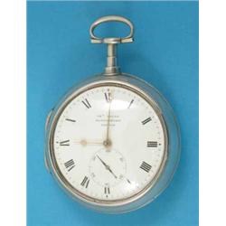 A George III silver pair case pocket chronometer, the enamelled Roman dial with subsidiary second...