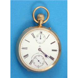 A Victorian 18ct gold keyless lever pocket watch, the plain case engraved ‘N.H. 1884’ within a ga...