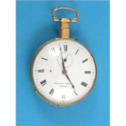 A George III gold quarter repeating cylinder pocket watch, lacking its outer case, the inner case...