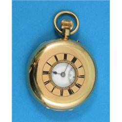 A Victorian 18ct gold keyless lever half hunter, the plain case with blue Roman numerals, enamell...