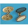 Image 1 : A pair of 9ct gold and red enamel oval cufflinks, with chain connections, 8grms...
