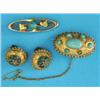 Image 1 : An Edwardian 9ct gold openwork bar brooch, set with a turquoise, a Victorian 15ct gold and turquo...