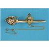 Image 1 : A Scottish yellow metal and hardstone brooch, in the form of a claymore sword, the blade applied...