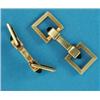 Image 1 : A pair of 14k gold open square cufflinks, with onyx terminals to the baton connections...