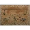 Image 1 : A George III sampler, finely worked with the alphabet, numerals, verse and raised work, depicting...