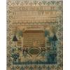 Image 1 : A George IV sampler, worked with the alphabet, numerals, Georgian house and garden, within a stra...