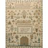 Image 1 : A Victorian sampler, finely worked with verse, house, sailing ship, temple and many motifs, withi...