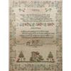 Image 1 : An early Victorian sampler, worked with the verses ‘Virtue’ and ‘Religion’, a cottage in a deer a...