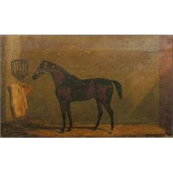 Edwin Loder of Bath (1827-1885) oil on canvas, Racehorse in a stable, signed and dated 1845, 12 x...