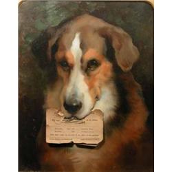Edwin Douglas (1848-1914) oil on zinc panel, Portrait of 'Comrade', favourite hound of the Surrey...