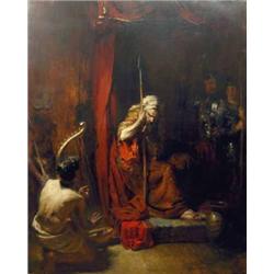 George Frederick Bird (b.1883) oil on canvas, David playing to Saul, 50 x 40 ins...