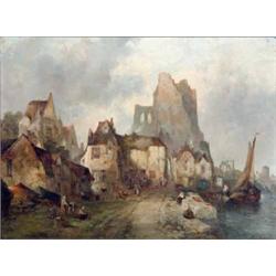 Alfred Montague (fl. 1832-1883) oil on canvas, View of Rotterdam, signed, 12 x 16 ins...