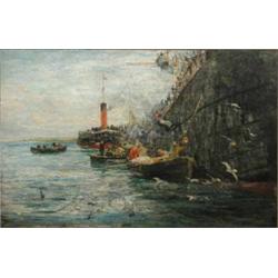 William Lionel Wyllie (1851-1931) oil on canvas, Rowing boats and paddle steamer rescueing passen...