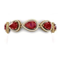 42.47 CTW Royalty Ruby & VS Diamond Bracelet 18K Yellow Gold - REF-654W5H - 39560