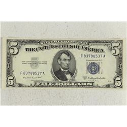 1953-B $5 SILVER CERTIFICATE CRISP BLUE SEAL