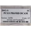 Image 3 : 2002-S LINCOLN CENT PCGS PR69RD DCAM
