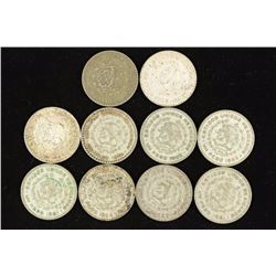 10 ASSORTED 1957-1967 MEXICO SILVER .100 PESOS