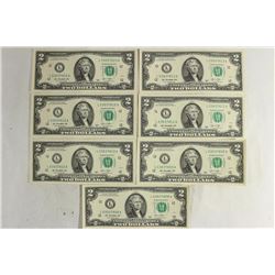 7-2013 CRISP UNC $2 FRN'S CONSECUTIVE SERIAL #'S