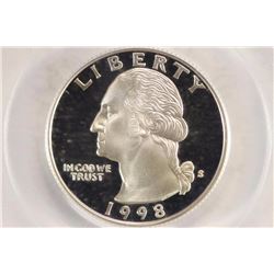 1998-S WASHINGTON SILVER QUARTER PCGS PR69 DCAM